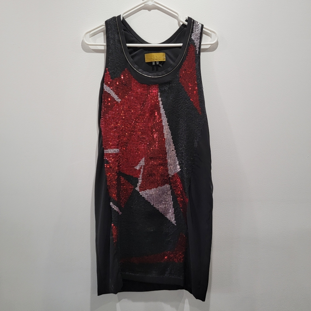 Nicole Miller Designer Sequin Red and Black Dress Sz Small
